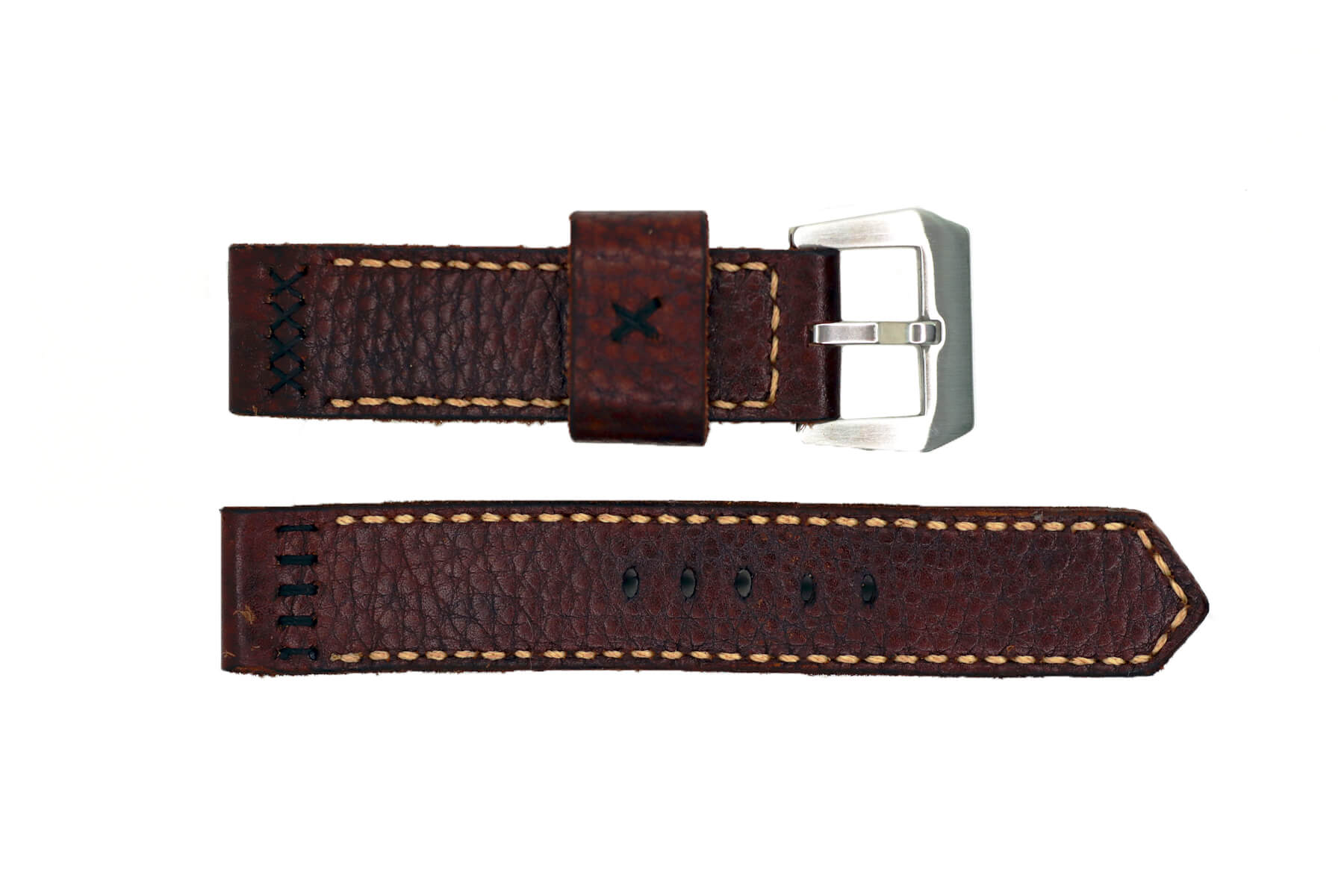 Brown Rugged Leather with White Stitch
